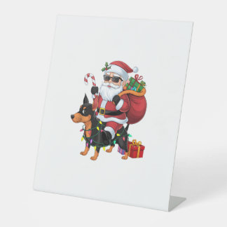 Xmas Lighting Santa Riding Miniatur Pinscher Hund Sockelschild