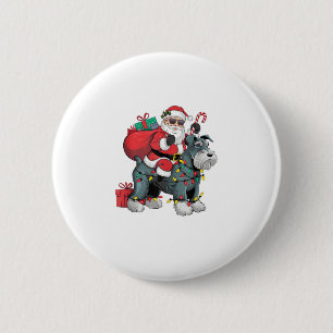 Xmas Lighting Santa Riding Riese Schnauzer Dog Chr Button