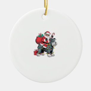Xmas Lighting Santa Riding Riese Schnauzer Dog Chr Keramik Ornament