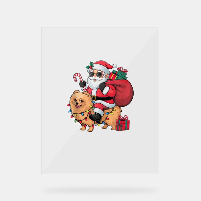 Xmas Lighting Santa Riding Spitz Dog Christma Acrylschild (Vorderseite)