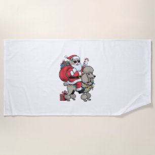 Xmas Lighting Santa Riding Standard Poodle Dog Chr Strandtuch