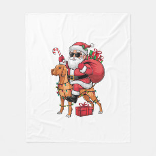 Xmas Lighting Santa Riding Vizsla Dog Weihnachten Fleecedecke