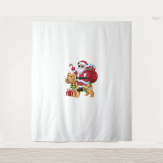 Xmas Lighting Santa Riding Wheaten Terrier Dog Chr Wandteppich