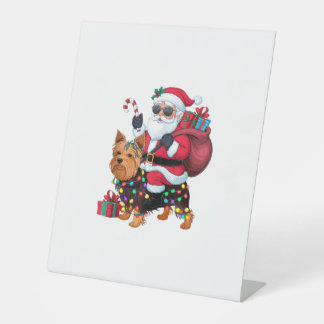 Xmas Lighting Santa Riding Yorkshire Terrier Dog C Sockelschild