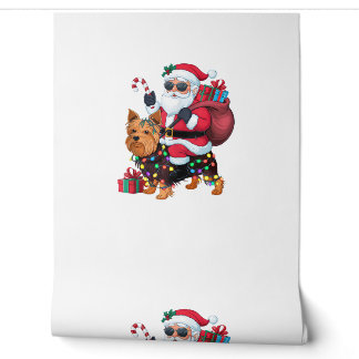 Xmas Lighting Santa Riding Yorkshire Terrier Dog C Tapete