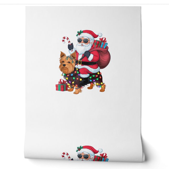 Xmas Lighting Santa Riding Yorkshire Terrier Dog C Tapete (Abrollen)