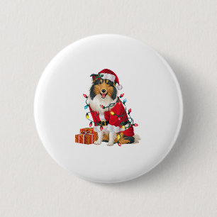 Xmas Lighting Santa Rough Collie Dog Weihnachten Button