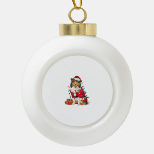 Xmas Lighting Santa Rough Collie Dog Weihnachten Keramik Kugel-Ornament
