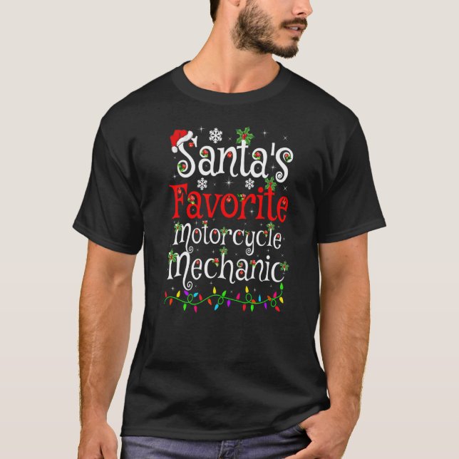 Xmas Lighting Santa S Lieblings-Motorrad-Mechanism T-Shirt (Vorderseite)