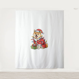 Xmas Lighting Santa Shiba Inu Hund Weihnachten Wandteppich
