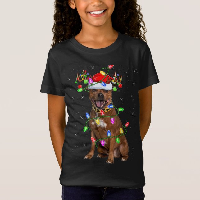 Xmas Lighting Santa Staffordshire Bull Terrier Dog T-Shirt (Vorderseite)