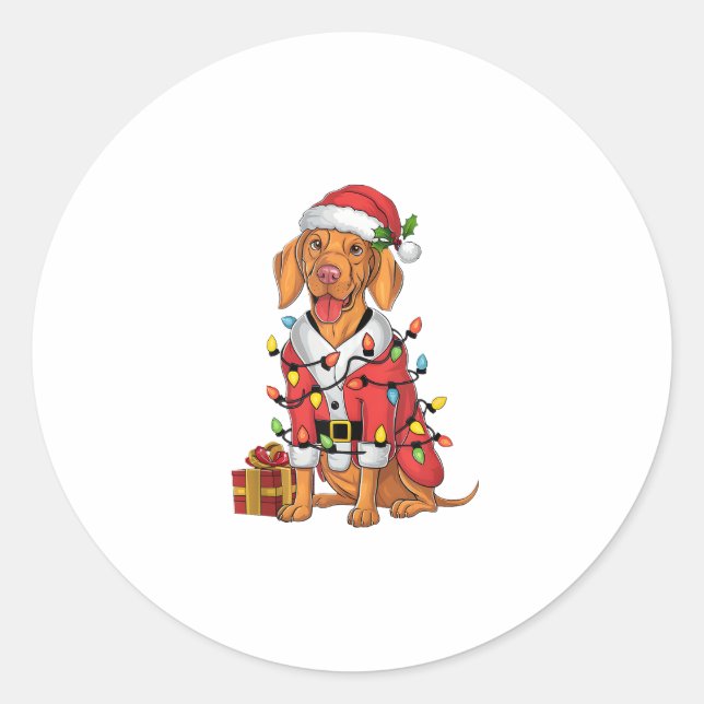 Xmas Lighting Santa Vizsla Dog Weihnachten Runder Aufkleber (Vorderseite)