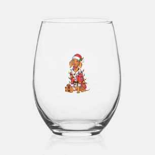 Xmas Lighting Santa Vizsla Dog Weihnachten Weinglas Ohne Stiel