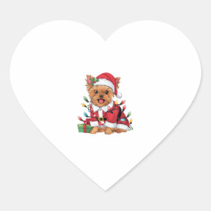 Xmas Lighting Santa Yorkie Dog Weihnachten Herz-Aufkleber