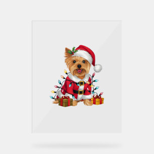 Xmas Lighting Santa Yorkshire Terrier Dog Christma Acrylschild