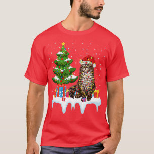 Xmas Lighting Tree Weihnachtsmannmütze Maine Coon T-Shirt