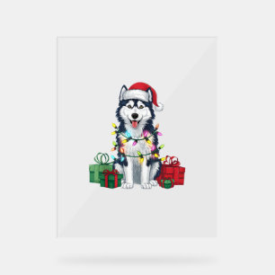 Xmas Lighting Weihnachtsmannmütze Alaskan Husky Do Acrylschild