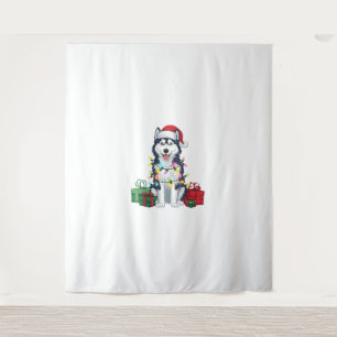 Xmas Lighting Weihnachtsmannmütze Alaskan Husky Do Wandteppich