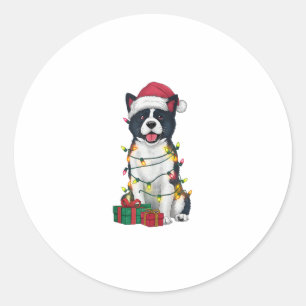Xmas Lighting Weihnachtsmannmütze American Akita D Runder Aufkleber