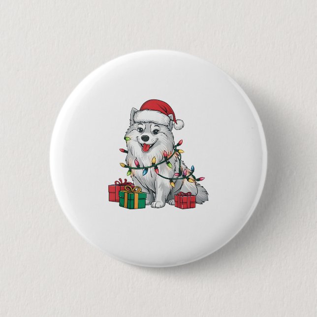 Xmas Lighting Weihnachtsmannmütze American Eskimo  Button (Vorderseite)