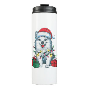 Xmas Lighting Weihnachtsmannmütze American Eskimo  Thermosbecher