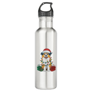 Xmas Lighting Weihnachtsmannmütze Australian Sheph Edelstahlflasche