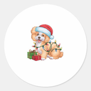 Xmas Lighting Weihnachtsmannmütze Bichon Frise Dog Runder Aufkleber