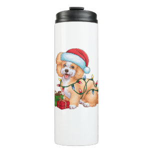 Xmas Lighting Weihnachtsmannmütze Bichon Frise Dog Thermosbecher