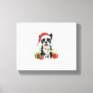 Xmas Lighting Weihnachtsmannmütze Boston Terrier D Leinwanddruck