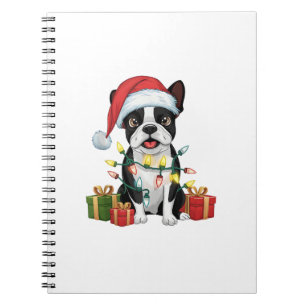 Xmas Lighting Weihnachtsmannmütze Boston Terrier D Notizblock