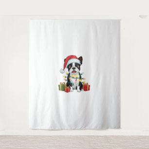 Xmas Lighting Weihnachtsmannmütze Boston Terrier D Wandteppich
