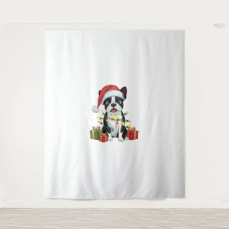 Xmas Lighting Weihnachtsmannmütze Boston Terrier D Wandteppich