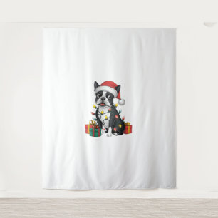 Xmas Lighting Weihnachtsmannmütze Boston Terrier D Wandteppich