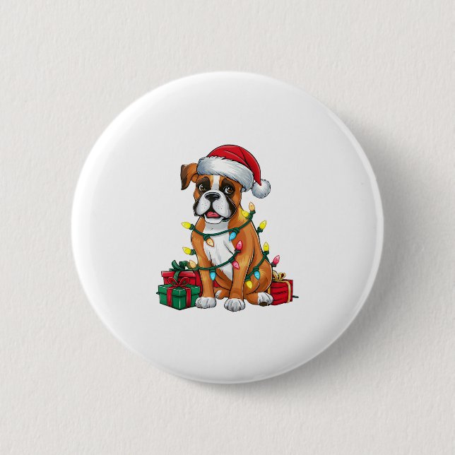 Xmas Lighting Weihnachtsmannmütze Boxer Dog Weihna Button (Vorderseite)