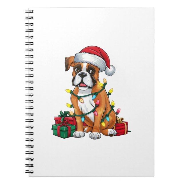 Xmas Lighting Weihnachtsmannmütze Boxer Dog Weihna Notizblock (Vorderseite)