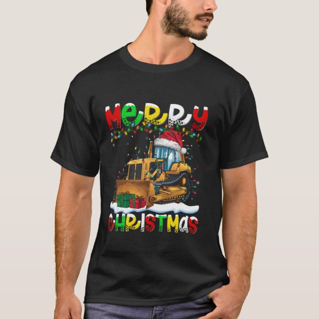 Xmas Lighting Weihnachtsmannmütze Bulldozer Frohe  T-Shirt (Vorderseite)
