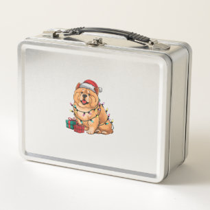 Xmas Lighting Weihnachtsmannmütze Chow Chow Dog We Metall Brotdose