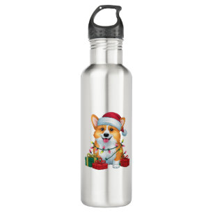 Xmas Lighting Weihnachtsmannmütze Corgi Dog Weihna Edelstahlflasche