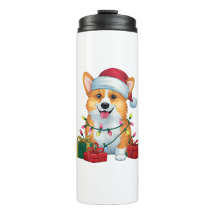 Xmas Lighting Weihnachtsmannmütze Corgi Dog Weihna Thermosbecher