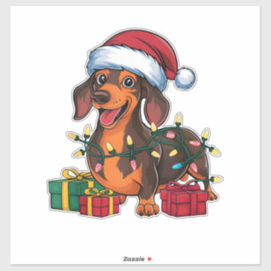 Xmas Lighting Weihnachtsmannmütze Dackel Hund Weih Aufkleber