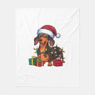 Xmas Lighting Weihnachtsmannmütze Dackel Hund Weih Fleecedecke
