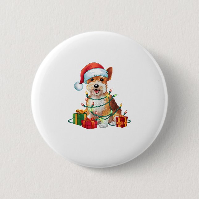 Xmas Lighting Weihnachtsmannmütze Dandie Dinmont T Button (Vorderseite)