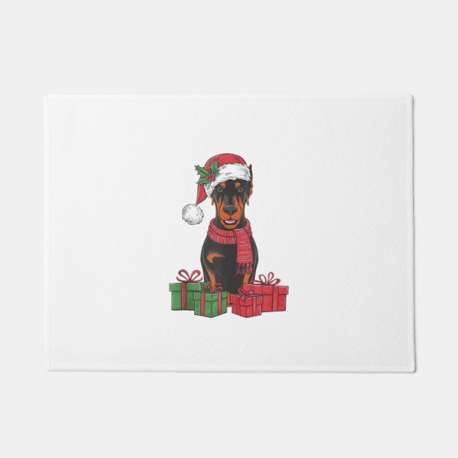 Xmas Lighting Weihnachtsmannmütze Doberman Dog Chr Fußmatte (Vorderseite)
