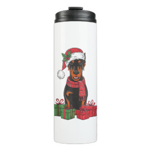 Xmas Lighting Weihnachtsmannmütze Doberman Dog Chr Thermosbecher