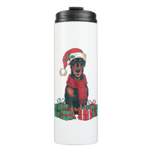 Xmas Lighting Weihnachtsmannmütze Doberman Dog Wei Thermosbecher