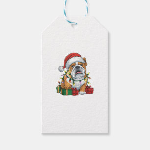 Xmas Lighting Weihnachtsmannmütze Englisch Bulldog Geschenkanhänger