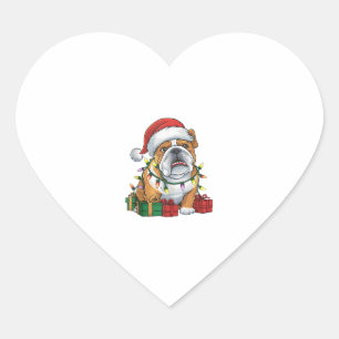 Xmas Lighting Weihnachtsmannmütze Englisch Bulldog Herz-Aufkleber