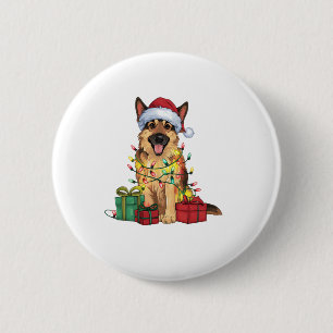 Xmas Lighting Weihnachtsmannmütze German Shepherd Button