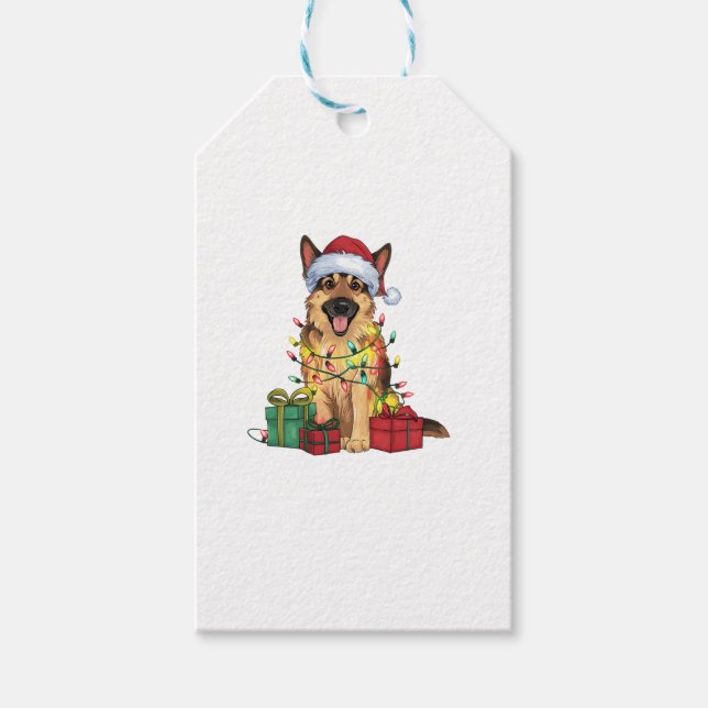Xmas Lighting Weihnachtsmannmütze German Shepherd  Geschenkanhänger (Vorderseite)