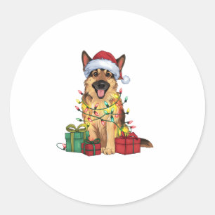 Xmas Lighting Weihnachtsmannmütze German Shepherd  Runder Aufkleber